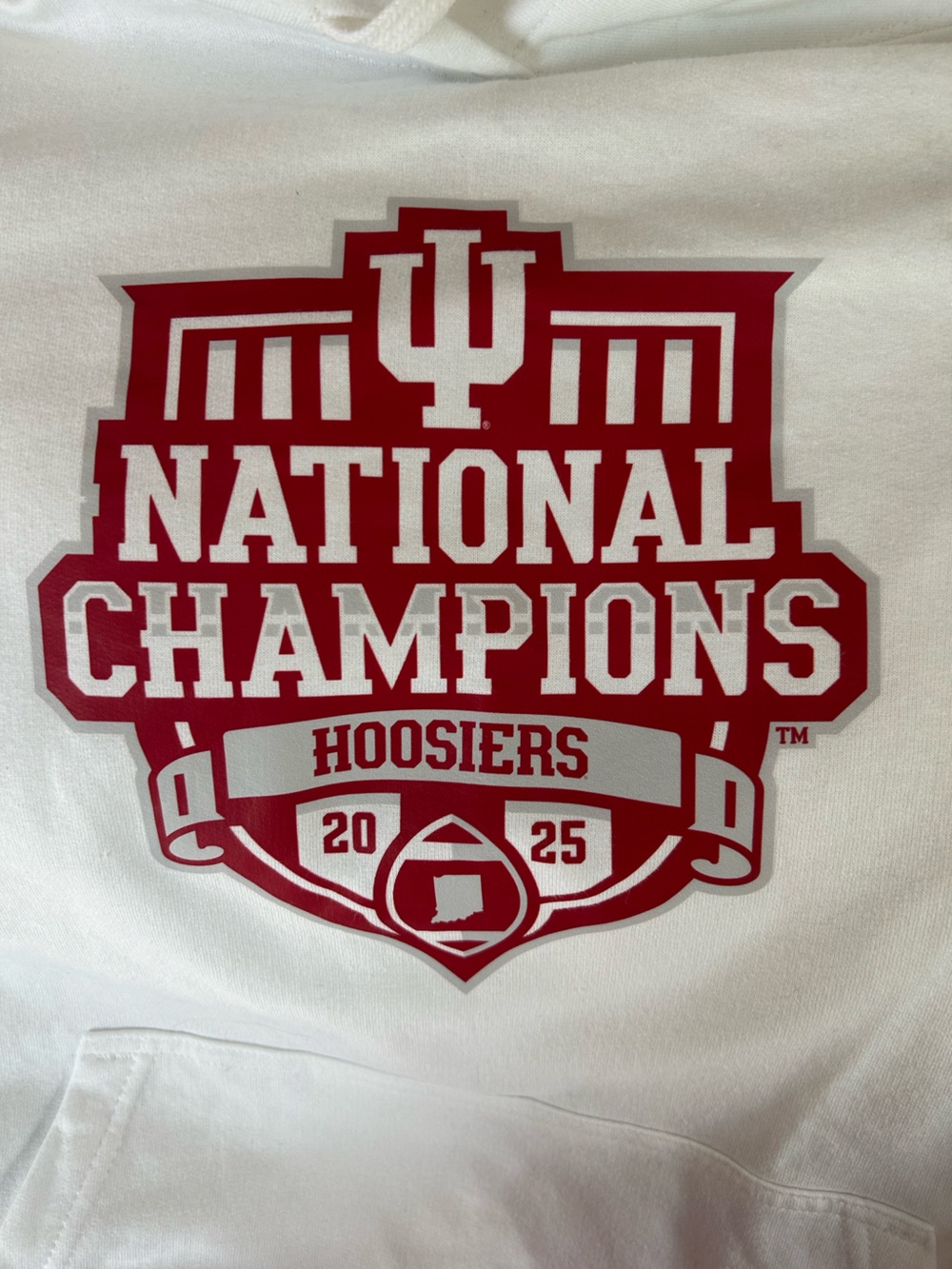 Indiana University 'National Champions' Hoosiers White Hoodie with Red Logo. Med - Picture 4 of 10